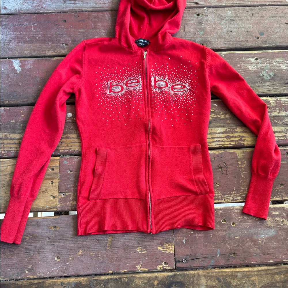 Bebe Y2K Vibrant Red with Sparkle Rhinestone Logo Accents Jacket